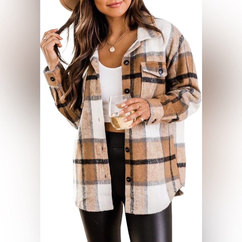 Blansdi Women’s Casual Plaid Flannel Shacket Jacket